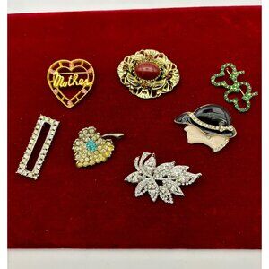 60s-90s Rhinestone Brooches/Pins 7 Pc Shiny Sparkling Assortment 82